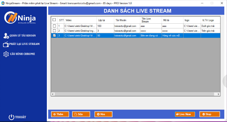 Hướng dẫn sử dụng phần mềm NINJA STREAM phát lại livestream