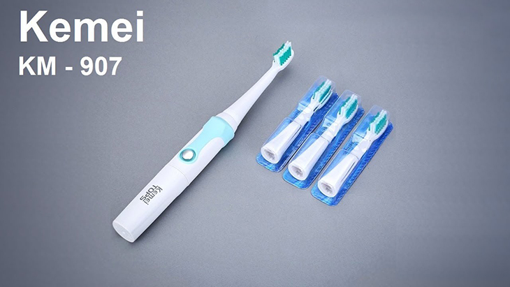 Bàn chải điện Kemei KM-907 công nghệ siêu âm giúp làm sạch sâu răng miệng 